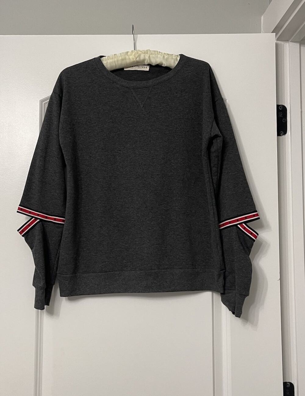 Americana Gray Star Stripe Cutout Sleeve Sweatshirt Pullover Size S Made USA